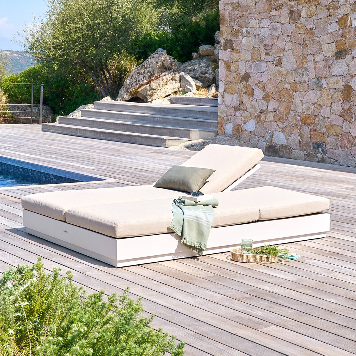 Cama de piscina ALLURE Beige / Avena Aluminio tratado con epoxi, Poliéster Beige / Avena