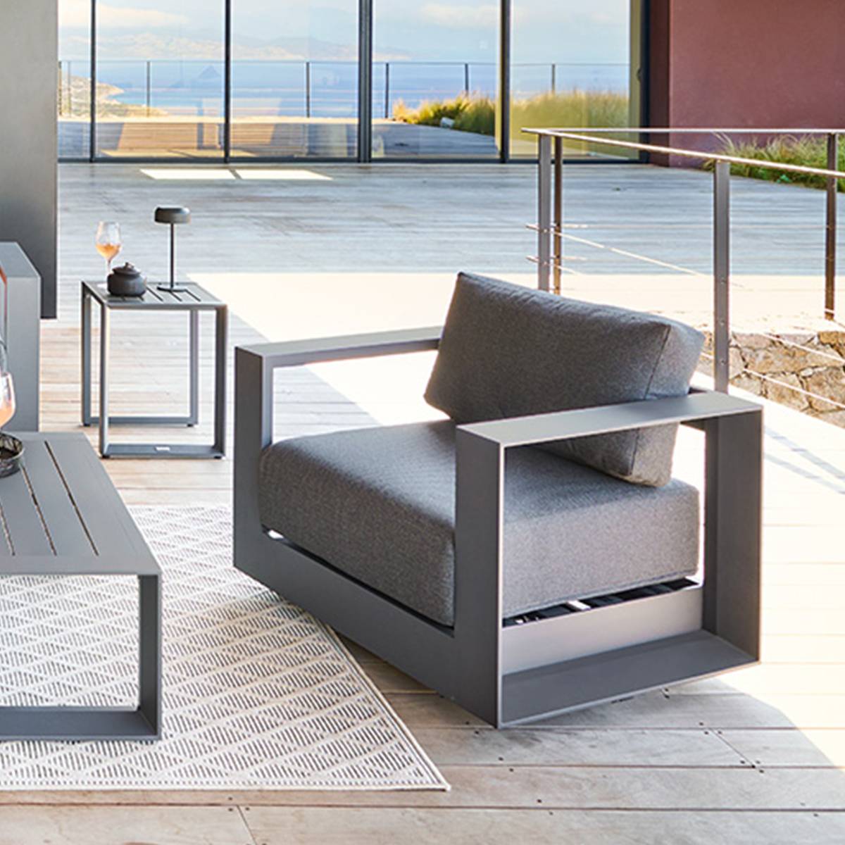 Sillón de jardín giratorio ALLURE Gris / Grafito Aluminio tratado con epoxi, Poliéster Gris / Grafito