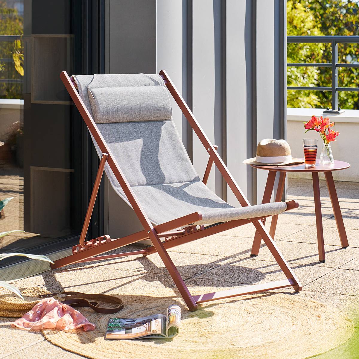 Tumbona plegable de jardín LUNIVIA Caoba NULL Marrón Caoba