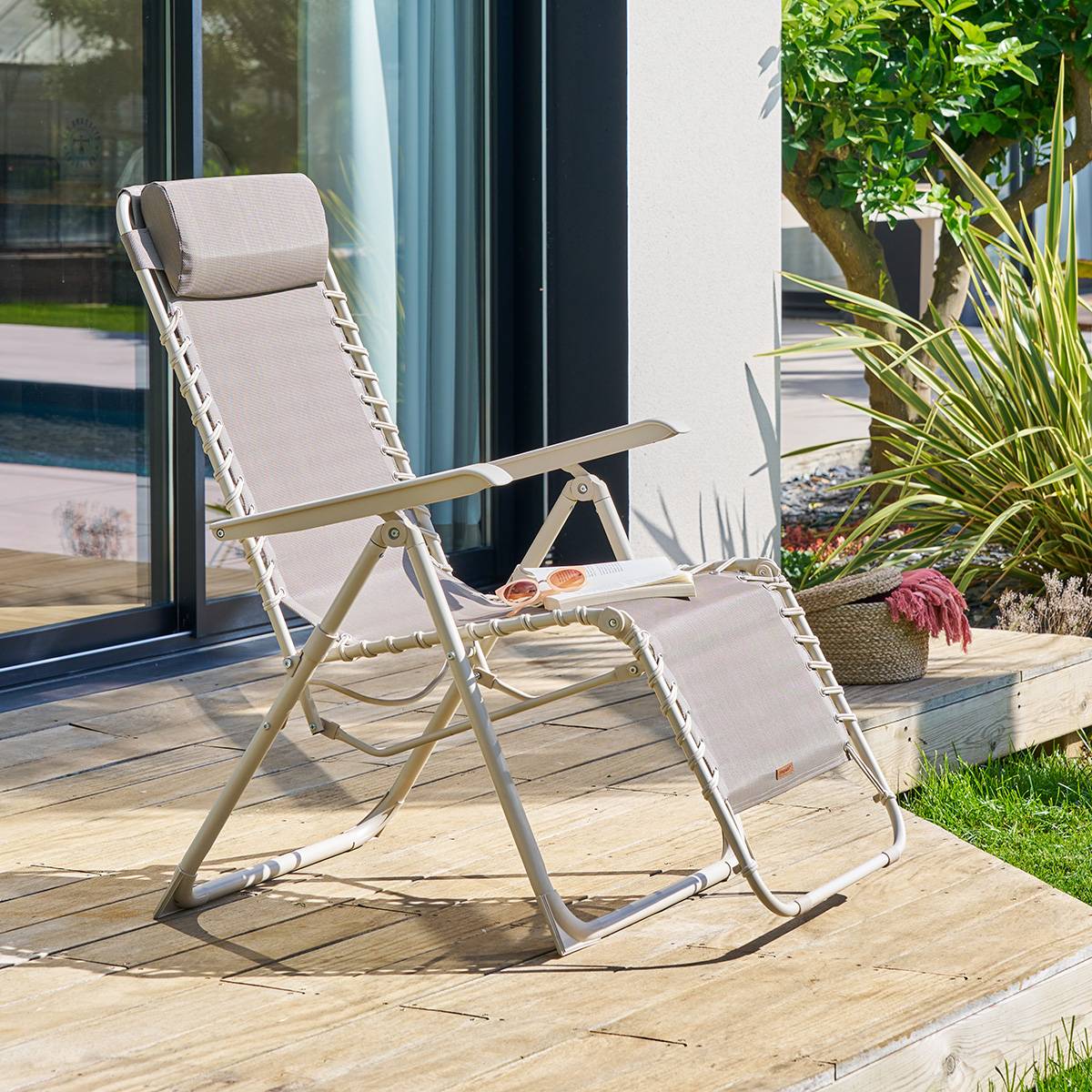 Sillón relax de jardín SILOS Beige lino Acero recubierto de epoxi, Texaline Beige lin