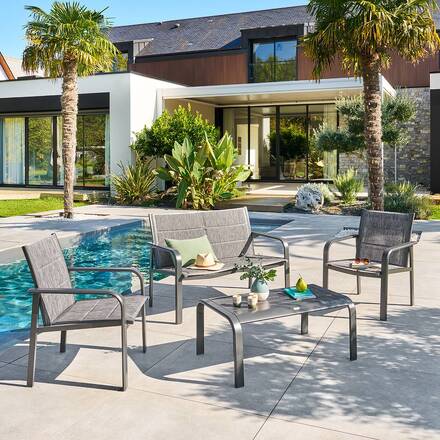 Conjunto de jardín PIAZZA Grafito 4 plazas - Aluminio tratado con epoxi, Texaline