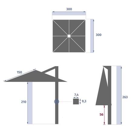 Parasol lateral cuadrado inclinable MELHIA Verde laurel 3 x 3 m - Aluminio, Acero, Olefina