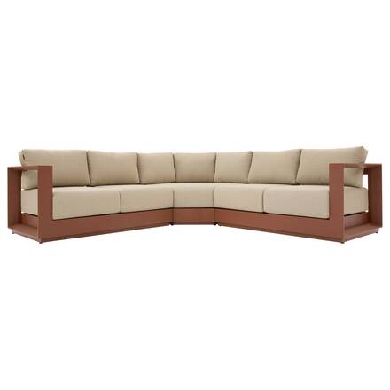 Sofá esquinero de jardín ALLURE Beige / Caoba 5 plazas - Aluminio tratado con epoxi, Poliéster