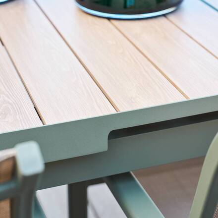 Mesa de jardín rectangular extensible ÉVASION Lino / Verde laurel 10 plazas - Aluminio recubierto de epoxi