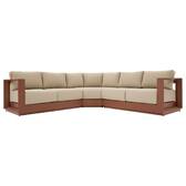 Sofá esquinero de jardín ALLURE Beige / Caoba 5 plazas - Aluminio tratado con epoxi, Poliéster Beige / Marrón caoba