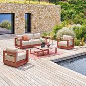 Conjunto de jardín giratorio ALLURE Beige / Caoba 5 plazas - Aluminio tratado con epoxi, Poliéster Beige Zebrano / Marrón caoba