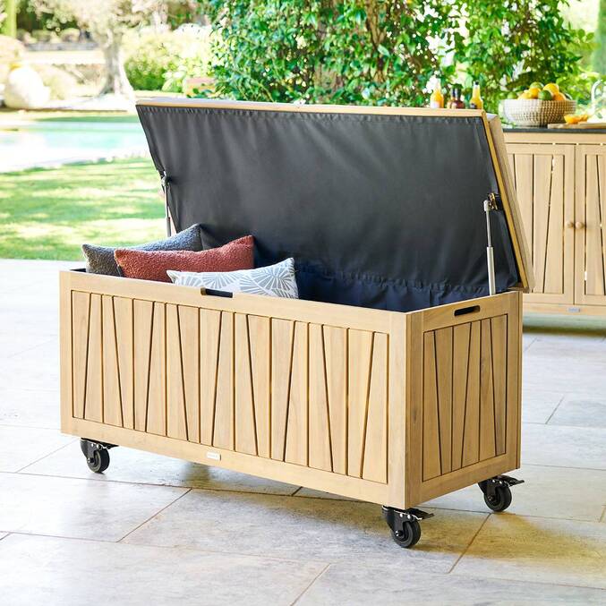 Baúl de almacenamiento LODGIA Beige 210L - Acacia certificado FSC®, Acero3634