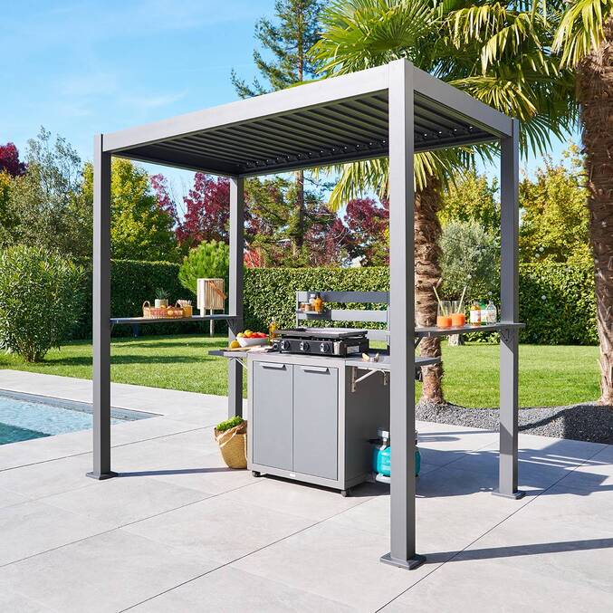 Refugio para barbacoa GRILY Grafito 2,4 x 1,5 m - Estructura de aluminio, Lamas de acero Grafito
