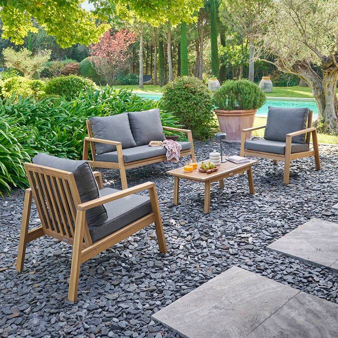 Conjunto de jardín TIWI Gris / Acacia 4 plazas - Acacia certificado FSC®3855