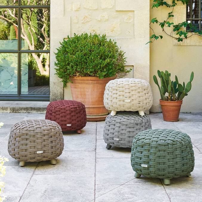 Puf de jardín redondo OBBAE Verde laurel 48,5 x 48,5 x 38 cm - Aluminio tratado con epoxi, Poliéster, Textilene Laurel