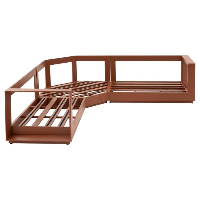 Sofá esquinero de jardín ALLURE Beige / Caoba 5 plazas - Aluminio tratado con epoxi, Poliéster Beige / Marrón caoba