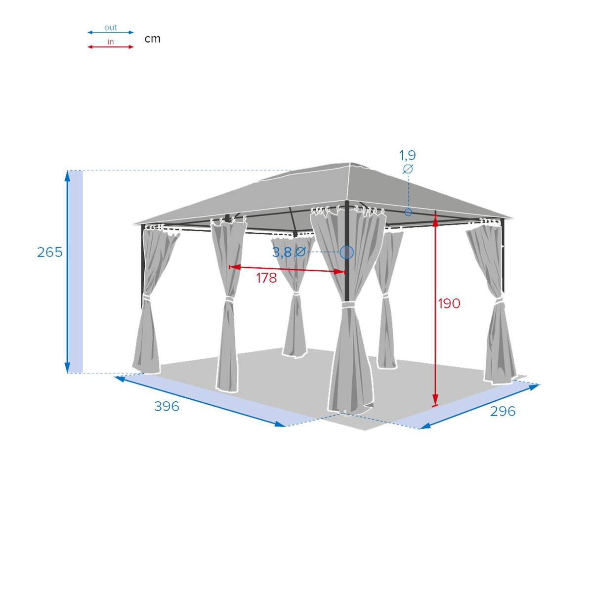 Pérgola rectangular autoportante SANTORINI Arcilla 4 x 3 m - Acero Arcilla