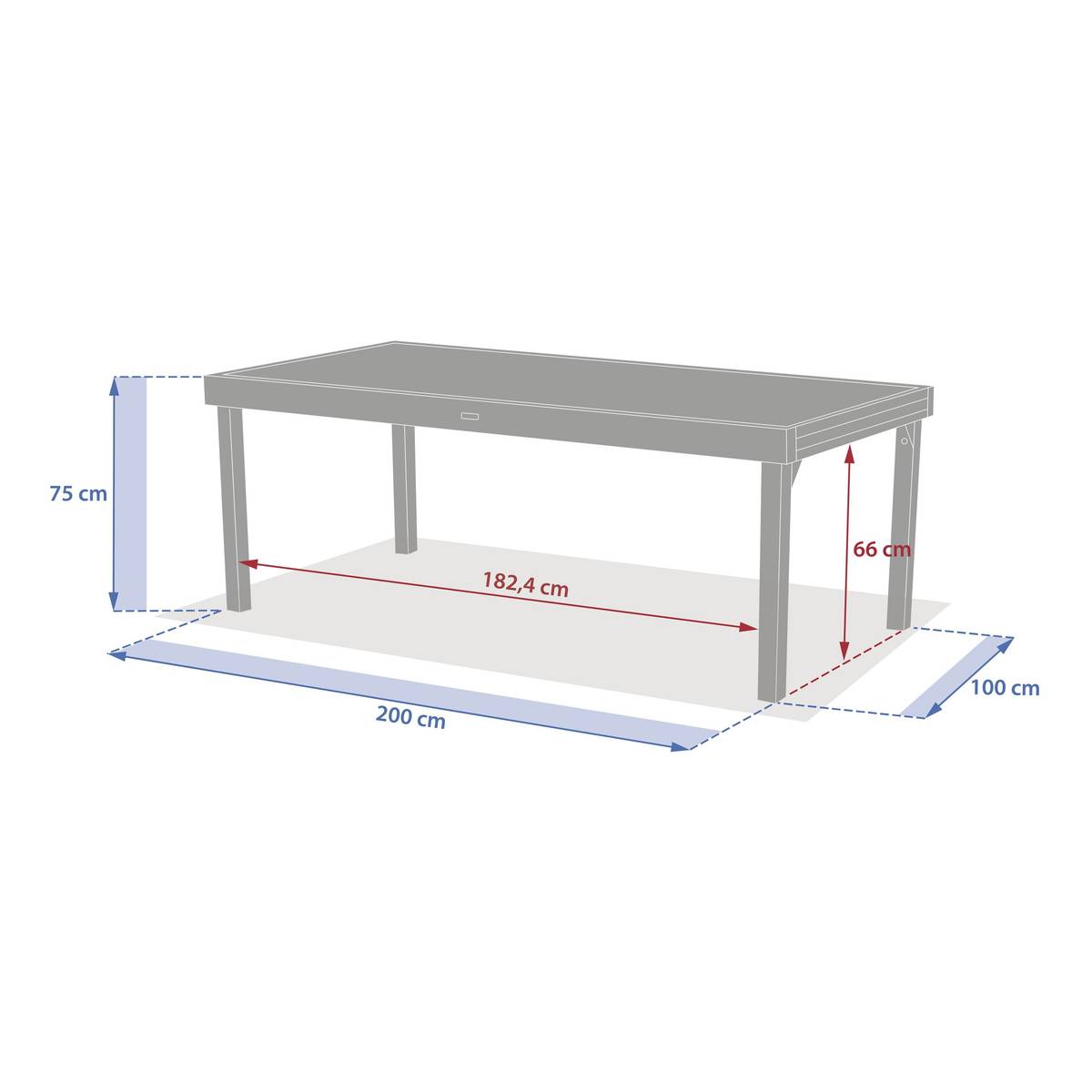 Mesa de jardín rectangular extensible PIAZZA Espelta / Arcilla 12 plazas - Aluminio con recubrimiento de epoxi, Vidrio templado Espelta / Arcilla