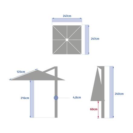 Parasol lateral cuadrado MANOA Café 2,5 x 2,5 m - Acero, Poliéster