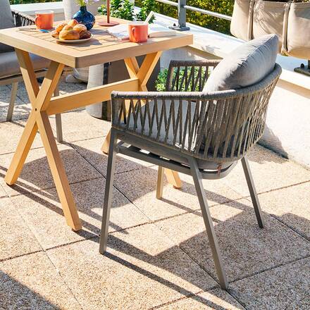 Set de 2 sillas de jardín ORIENGO Macchiato / Café Aluminio tratado con epoxi, Poliéster