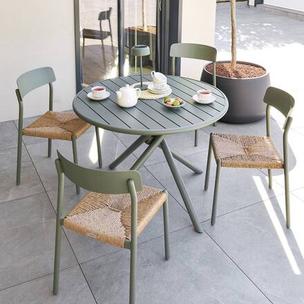 Mesa de jardín redonda NEBULLIA Verde laurel 4 plazas - Aluminio tratado con epoxi, Tratamiento anticorrosión reforzado