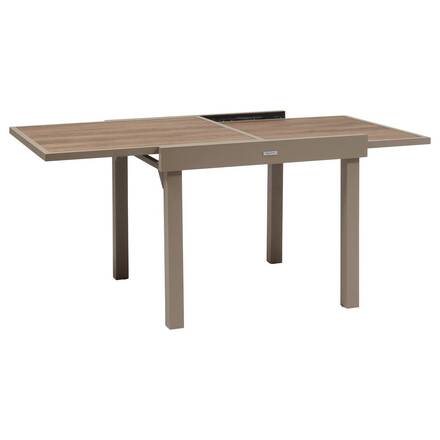 Mesa de jardín extensible cuadrada PIAZZA Trufa / Café 8 plazas - Aluminio tratado con epoxi, Vidrio templado