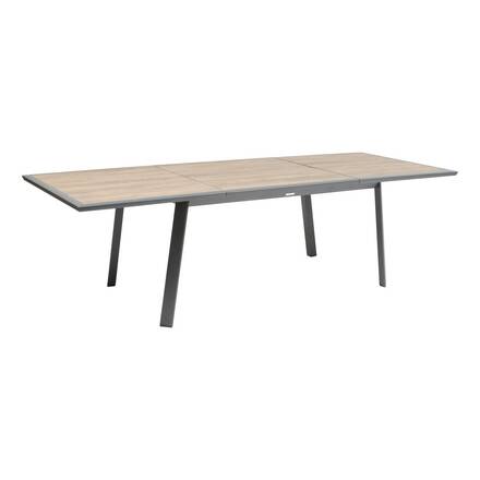 Mesa de jardín rectangular extensible PAVANE Trufa / Grafito 10 plazas - Aluminio tratado con epoxi, Vidrio templado