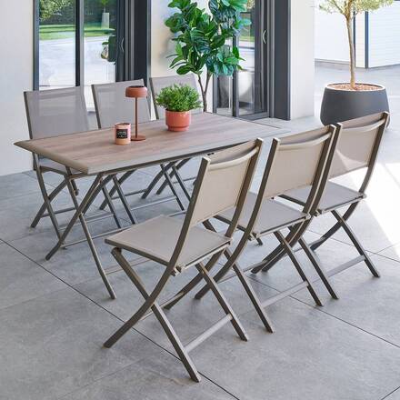 Mesa de jardín rectangular plegable AZUA Trufa / Café 6 plazas - Aluminio tratado con epoxi, Vidrio
