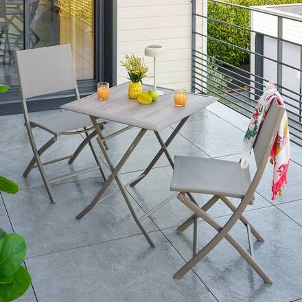 Mesa de jardín plegable cuadrada AZUA Trufa / Café 2 plazas - Aluminio tratado con epoxi, Vidrio