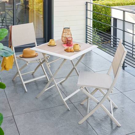 Mesa de jardín plegable cuadrada AZUA Espelta / Arcilla 2 plazas - Aluminio tratado con epoxi, Vidrio