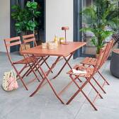 Mesa de balcón plegable GREENSBORO Caoba 4 plazas - Acero, Tratamiento antióxido reforzado Marrón Caoba