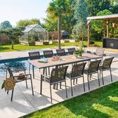 Mesa de jardín rectangular extensible PAVANE Trufa / Grafito 10 plazas - Aluminio tratado con epoxi, Vidrio templado Trufa / Grafito