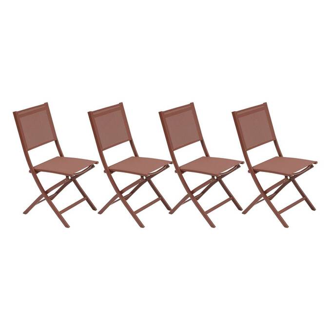 Set de 4 sillas de jardín plegables ESSENTIA Caoba Acero tratado con epoxi, Aluminio tratado con epoxi, Texaline Marrón Caoba