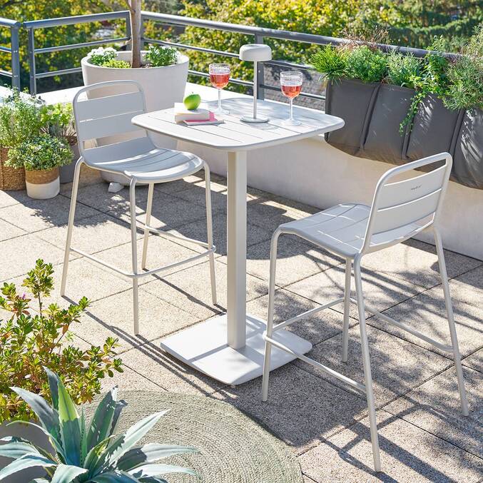 Mesa de jardín alta cuadrada ALEGORIA Arcilla 2 plazas - Acero tratado con epoxi, Tratamiento antioxidante reforzado Arcilla