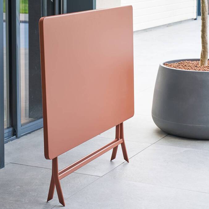 Mesa de balcón plegable GREENSBORO Caoba 4 plazas - Acero, Tratamiento antióxido reforzado Marrón Caoba