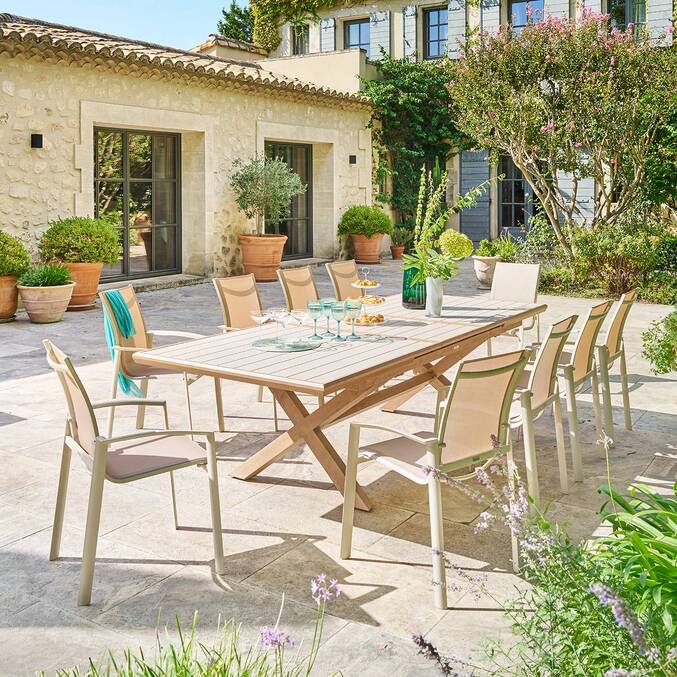 Mesa de jardín rectangular extensible AXIOME Arcilla / Miel 10 plazas - Aluminio recubierto de epoxi3847