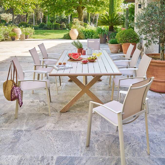 Mesa de jardín rectangular AXIOME Arcilla / Miel 8 plazas - Aluminio recubierto de epoxi3847