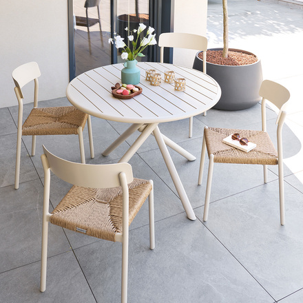 Conjunto mesa de jardín NEBULLIA + 4 sillas WISTTY Arcilla 4 plazas - Aluminio con tratamiento epoxi, Tratamiento antioxidante reforzado