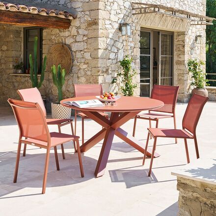 Conjunto mesa de jardín ORYON + 6 sillas ESSENTIA Acacia 6 plazas - Aluminio con tratamiento epoxi, Vidrio