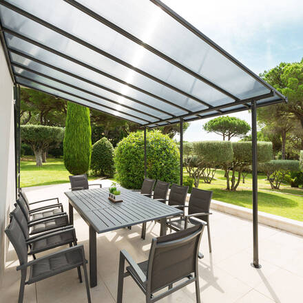 Pergola adossée Belize Graphite Hespéride 4 x 3 m