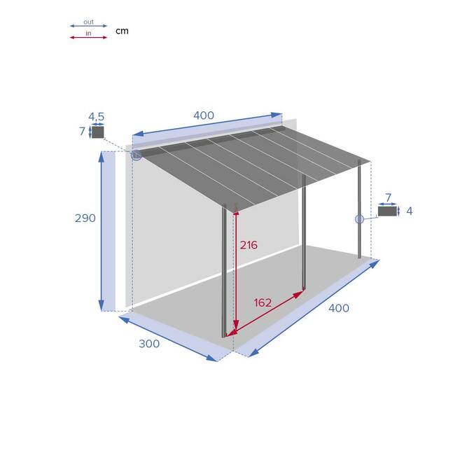 Pergola adossée BELIZE Graphite 4 x 3 m - Structure en aluminium et polycarbonate3500