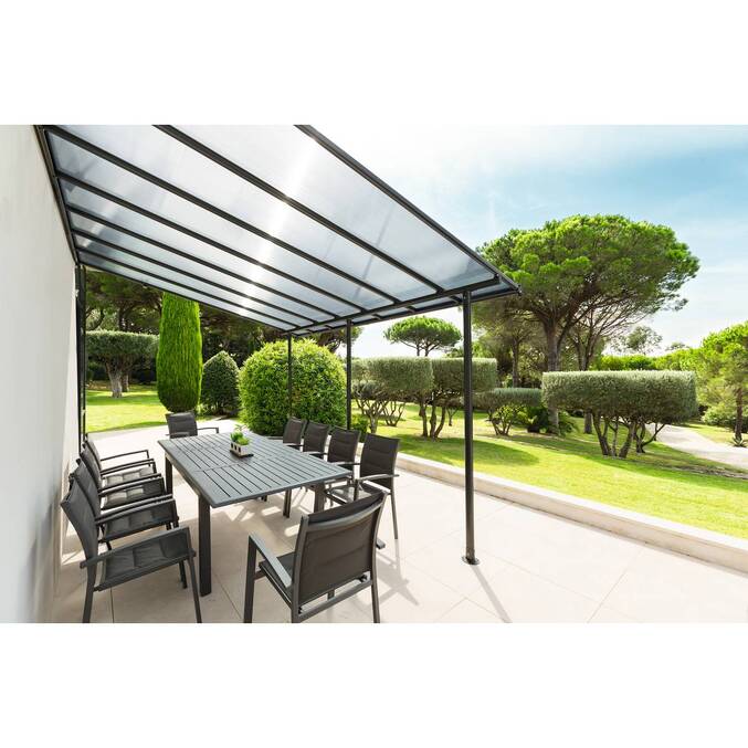 Pergola adossée BELIZE Graphite 4 x 3 m - Structure en aluminium et polycarbonate3500