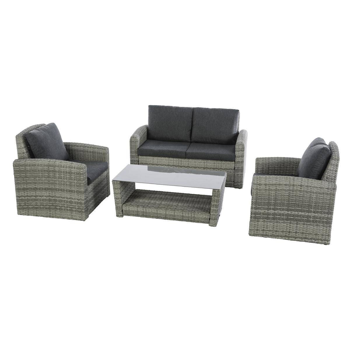 Salon de jardin POLYNÉSIA Havane 4 places - Aluminium traité époxy, Résine tressée, Polyester Havane