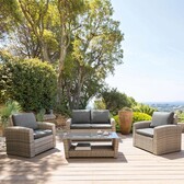 Salon de jardin POLYNÉSIA Havane 4 places - Aluminium traité époxy, Résine tressée, Polyester Havane
