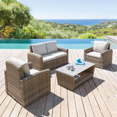 Salon de jardin POLYNÉSIA Naturae 4 places - Aluminium traité époxy, Résine tressée, Polyester Naturae