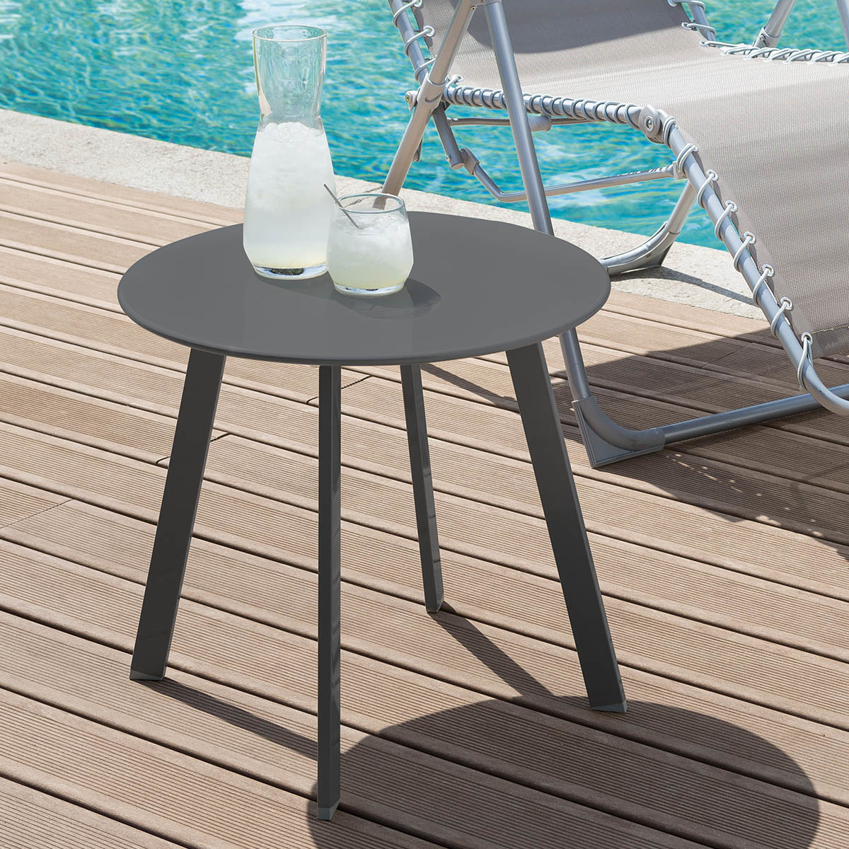 Table d'appoint de jardin ronde SAONA Graphite mat 50 x 45 cm - Acier cataphorèse, Peinture époxy Graphite