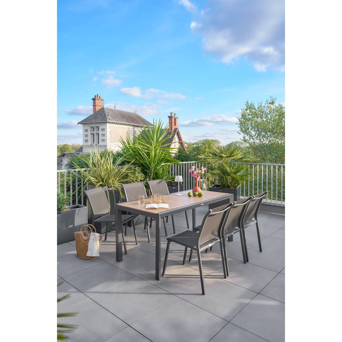 Chaise de jardin empilable ESSENTIA Anthracite & Graphite Aluminium traité époxy, Texaline Anthracite / Graphite