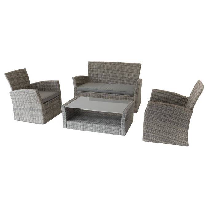 Salon de jardin BORA BORA Terre d'ombre 4 places - Acier traité époxy, Résine tressée, Polyester Terre d'ombre