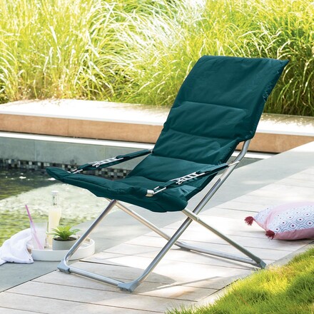 Fauteuil relax de jardin MILOS Bleu canard Acier, Polyester - Ancien prix : 49,99€ Bleu canard