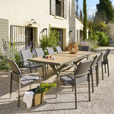 Table de jardin taupe en aluminium avec rallonge automatique