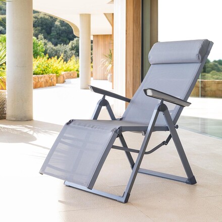 Fauteuil de jardin inclinable DECIMA Ardoise & Gris quartz 8 positions - Aluminium - Ancien prix : 119€ Ardoise / gris quartz