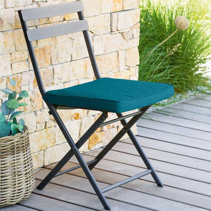 Galette de chaise à scratch KORAI Bleu canard 40 x 40 cm - Polyester Bleu canard