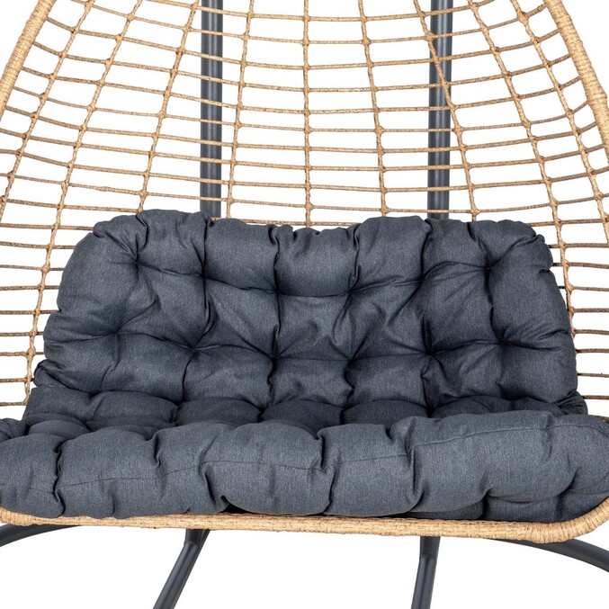 Fauteuil oeuf suspendu sur pied AJAR Ardoise 2 places - Acier traité époxy, Résine tressée, Polyester Ardoise