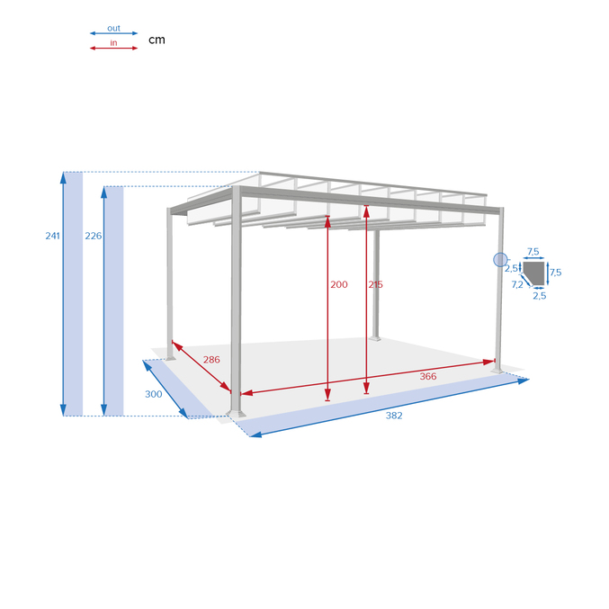 Pergola autoportante BELIZE Graphite 3,8 x 3 m - Structure  en aluminium et polycarbonate Graphite