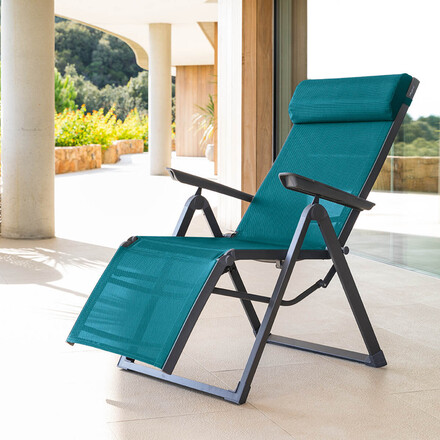 Fauteuil de jardin inclinable DECIMA Bleu canard & Graphite 8 positions - Aluminium - Ancien prix : 119€ Bleu canard / graphite